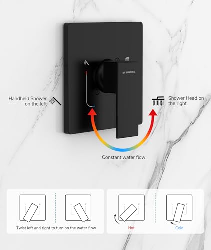 SR SUN RISE Shower System 10 Inch Rainfall Brass Valve Trim Kit Black | Wall-Mounted Rainfall Shower Set with Valve, Pressure Balance for Stable Temp, 304 Steel, Lead-Free Waterway, Leak-Resistant - color: Matte Black, size: 10 Inch