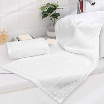 White Hand Towels for Bathroom Wavy Jacquard - 2 Piece | Luxury Spa Hotel Hand Towel, Quick Dry Absorbent Face Towels, 13x29 Inches - color: White