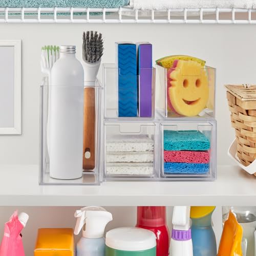 STORi Stackable Desk Organizer drawers, Clear Pen Pencil Makeup Brush drawers for Desktops and Vanities, 4 Tall Drawers (Made in USA) - style: 3.5"W x 3.5"H Drawers (Set of 4)