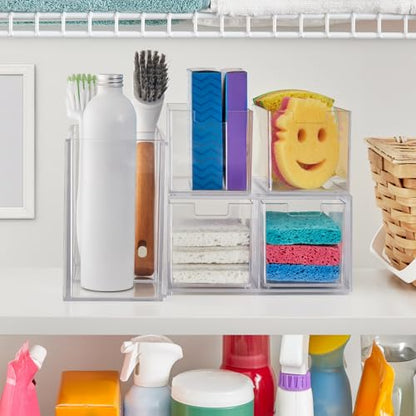 STORi Stackable Desk Organizer drawers, Clear Pen Pencil Makeup Brush drawers for Desktops and Vanities, 4 Tall Drawers (Made in USA) - style: 3.5"W x 3.5"H Drawers (Set of 4)