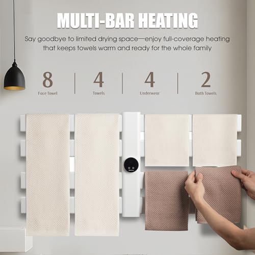 K&KALONZO Electric Towel Warmer Wall Mount Heated Rack Timer, 8-Bar,White | Fast Heat in 2 Min, 3 Heat Levels, Anti-Scald, NTC Safety, Plug-in/Hardwired Aluminum Towel Warmer for Bathroom - color: White, size: 8-Bar