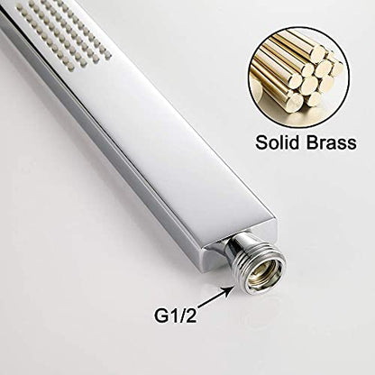 Brass Chrome Hand Held Shower Head With Wall Connector and Hose Set | Modern Square Single Function Handheld Shower Sprayer Wand And Fixed Solid Metal Holder 1.5 Meter Length Shower Hose - color: Chrome handheld set
