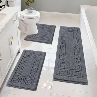 Pauwer Bathroom Rugs Sets 3 Piece, Plush Absorbent Bath Rug, Dark Grey | Microfiber Bath Mat Set, Non Slip Washable, Quick Dry Floor Carprt, Soft U Shaped Toilet Mats For Bathroom Shower Sink - color: Dark Grey
