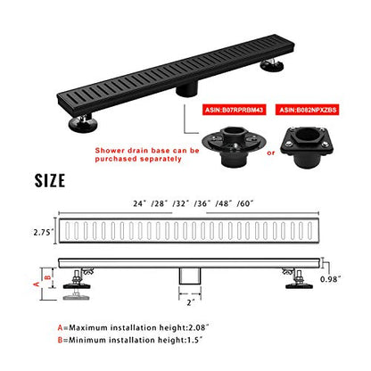 SaniteModar Linear Shower Drain 48 inch Matte Black - Capsule Pattern Grate | AISI 304 Stainless Steel Matte Black Linear Dain Rectangle Shower Floor Drain with Hair Strainer and Leveling Feet - size: 48 inch
