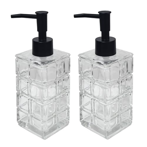 YYTSGG Clear Glass Soap Dispenser with Black Pump, 2 Pack 11oz Square | Hand Soap Dispenser, Refillable Lotion Dispenser & Dish Soap Dispenser, Bathroom Soap Dispenser for Liquid, Shower Gel - color: Square Clear