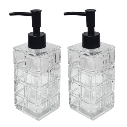 YYTSGG Clear Glass Soap Dispenser with Black Pump, 2 Pack 11oz Square | Hand Soap Dispenser, Refillable Lotion Dispenser & Dish Soap Dispenser, Bathroom Soap Dispenser for Liquid, Shower Gel - color: Square Clear