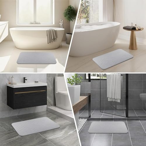 Stone Bath Mat, 2 Pack Diatomaceous Earth Shower Mat, Non-Slip Super Absorbent Quick Drying Bathroom Floor Mat, 24x15, Light Grey - color: Light Grey