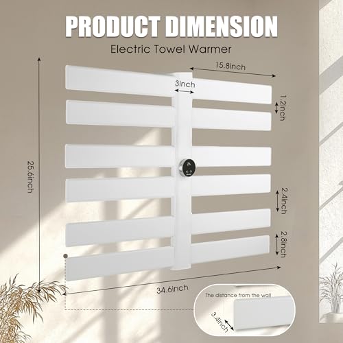K&KALONZO Electric Towel Warmer Wall Mount Heated Rack Timer, 12-Bar,White | Fast Heat in 2 Min, 3 Heat Levels, Anti-Scald, NTC Safety, Plug-in/Hardwired Aluminum Towel Warmer for Bathroom - color: White, size: 12-Bar