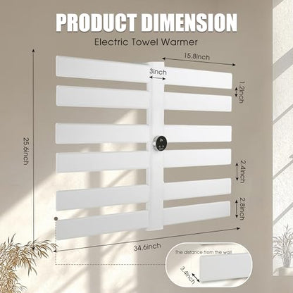 K&KALONZO Electric Towel Warmer Wall Mount Heated Rack Timer, 12-Bar,White | Fast Heat in 2 Min, 3 Heat Levels, Anti-Scald, NTC Safety, Plug-in/Hardwired Aluminum Towel Warmer for Bathroom - color: White, size: 12-Bar