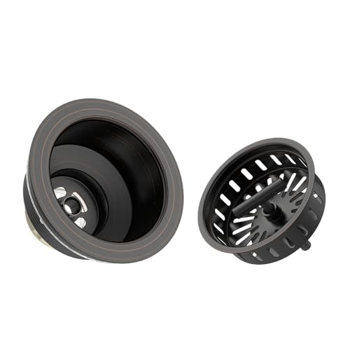 KONE 3-1/2 Inch Bronze Kitchen Sink Drain Assembly Kit - Oil Rubbed Bronze Stainless Steel with Strainer Basket/Drain Stopper - color: Oil Rubbed Bronze