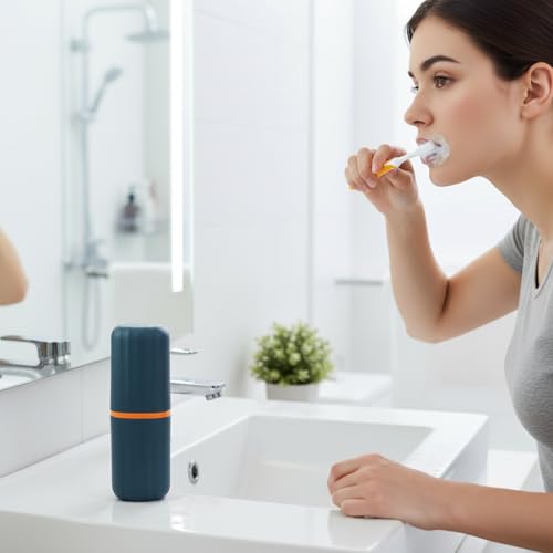 Toothbrush Cup Toothbrush Holder with Cover Travel Boothbrush Holder Portable Toothbrush Case and Carrier for Bathroom School Business Trip (Blue) - color: Deep Blue