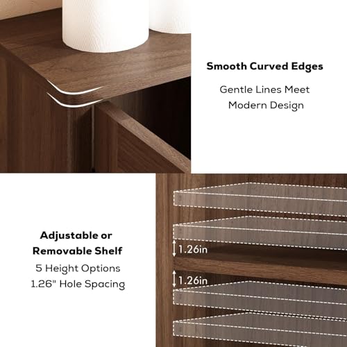 RUSTOWN Fluted Bathroom Wall Cabinet with Arched Doors & Rounded Edges | Over The Toilet Storage Cabinet with Adjustable Shelf, Mid Century Modern Medicine Cabinets, Laundry & Kitchen Shelving Unit - color: Dark Walnut