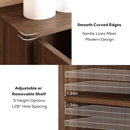 RUSTOWN Fluted Bathroom Wall Cabinet with Arched Doors & Rounded Edges | Over The Toilet Storage Cabinet with Adjustable Shelf, Mid Century Modern Medicine Cabinets, Laundry & Kitchen Shelving Unit - color: Dark Walnut