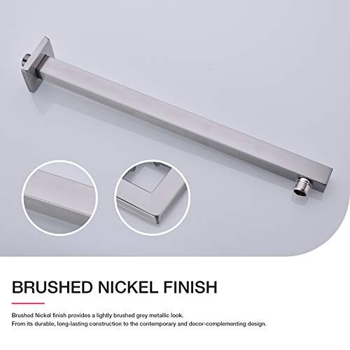 Square Shower Arm with Flange Heavy Duty Stainless Steel Rainfall Shower Head Extension Pipe, Bathroom Wall Mounted 16 Inch Extender Arm, Brushed Nickel - color: Brushed Nickel