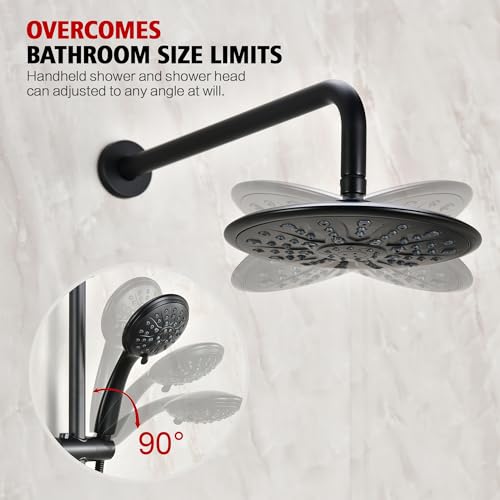 SUMERAIN Matte Black Rain Shower System with Adjustable Slide Bar | Shower Faucet Fixture with Handheld, Included Valve and Trim Kit, Easy Control, Single Handle - color: Matte Black