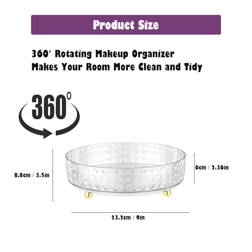 Non Skid Lazy Susan Turntable, Spice Rack Turntable, 9 Inch Spinning Organizer, 360 Degree Rotating Seasoning Organizer for Kitchen Pantry Cabinet Perfume Makeup Cosmetic Refrigerator, Clear