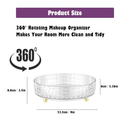 Non Skid Lazy Susan Turntable, Spice Rack Turntable, 9 Inch Spinning Organizer, 360 Degree Rotating Seasoning Organizer for Kitchen Pantry Cabinet Perfume Makeup Cosmetic Refrigerator, Clear