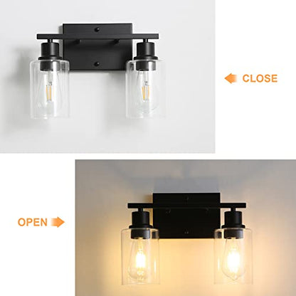 Bathroom Vanity Light Fixtures, 2-Light Matte Black Bathroom Lights, Wall Sconces with Clear Glass Shade for Hallway Farmhouse Bedroom Living Room - color: Black 2-Light