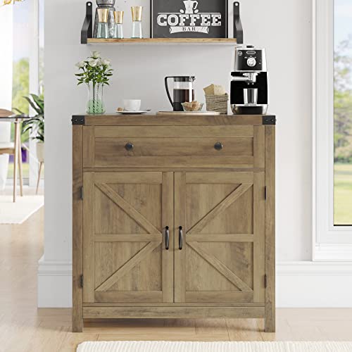 HOSTACK Kitchen Storage Cabinet, Farmhouse Coffee Bar Cabinet, Rustic Brown | Small Buffet Cabinet with Doors & Wide Drawer, Wood Sideboard Buffet, Entry Table w/ Adjustable Shelf for Dining Living Room - color: Rustic Brown