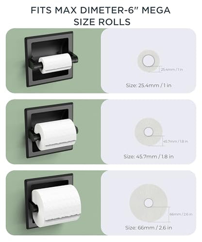 FORIOUS Recessed Toilet Paper Holder, Wall Mount Bathroom Tissue Holder | Matte Black | in Wall Toilet Paper Dispenser Insert | SUS304 Stainless Steel Rustproof | Bathroom Space Saving Design - color: Matte Black