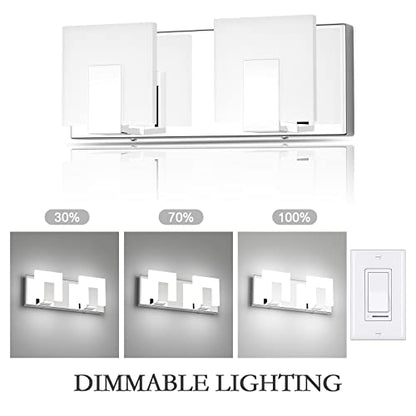 Aipsun 2 Lights Dimmable Modern LED Vanity Light for Bathroom Frosted White Acrylic Chrome Up and Down Bathroom Wall Light Fixtures Over Mirror(White Light 6000K) - size: 2 Lights
