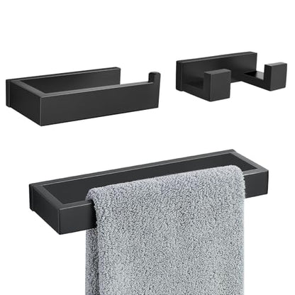 Matte Black Bathroom Accessories, Toilet Paper Holder, Towel Bar and Hook | Lairuier 3 Pieces Bathroom Hardware Set, SUS304 Stainless Steel Towel Holder Set Toilet Paper Holder Robe Hook Wall Mounted - color: Matte Black