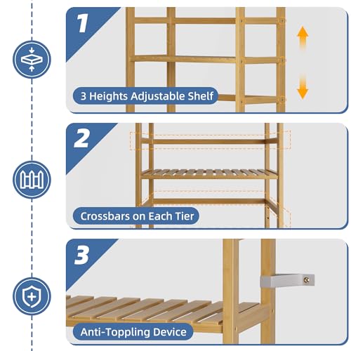 HITNET Bamboo Shelf, 6-Tier Adjustable Tall Open Bookcase, Bathroom Storage Rack Freestanding Shelving Unit, Plant Display Stand for Small Space, Natural - color: Natural