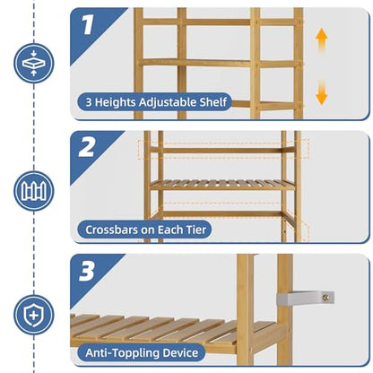 HITNET Bamboo Shelf, 6-Tier Adjustable Tall Open Bookcase, Bathroom Storage Rack Freestanding Shelving Unit, Plant Display Stand for Small Space, Natural - color: Natural