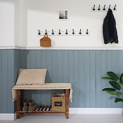 WEBI Rustic Coat Rack Wall Mount,35.43" Long Heavy Duty 8 Cast Iron Coat Hooks Wall Mounted Coat Hanger Hooks for Hanging Coats,Clothes,Jacket,Black on White,2 Packs - color: White, size: 35 Inch(2 Packs)