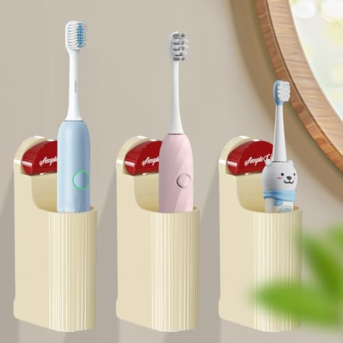 3 Pack Electric Toothbrush Holders for Bathroom, Wall Mounted Clear Electric Toothbrush Organizer, Self Adhesive Bathrooms Toothbrush Storage for Shower, Saving Space and Keep Drying (Cream) - color: Cream, size: 3pcs