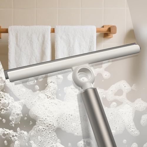 Extendable Shower Squeegee for Glass Doors, Shower Squeegee with 10-Inch Silicone Blade, Telescoping Handle for Windows and Shower Glass, Silver