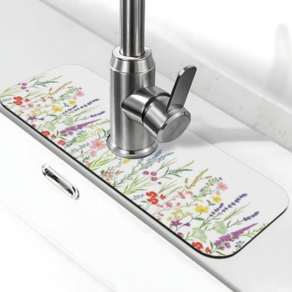 Wildflowers Floral Flower Kitchen Sink Splash Guard Faucet Mat Super Absorbent Fast Drying Mat Sink Gadgets-Fast Drying Pad Sink Mat For Kitchen Bathroom (15" X 5.5" ) - color: Wildflowers