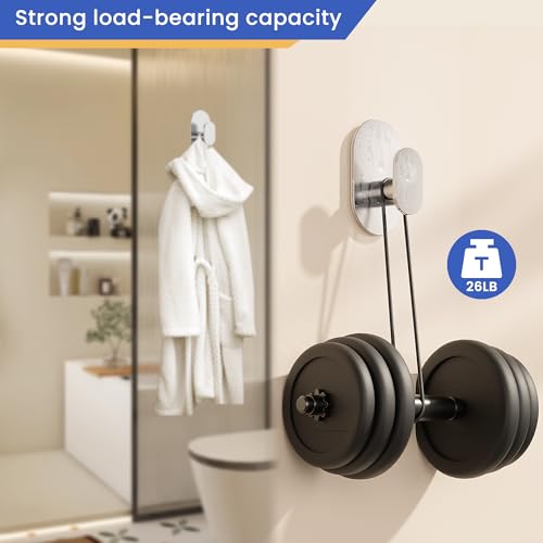 Aikzik Adhesive Towel Hooks - 4 Pack 26LB Heavy Duty Wall Sticky Waterproof Hooks for Hanging Coat, Towel, Robe, Wall Mount for Bathroom or Kitchen (Silver, Stainless Steel) - color: Silver-4