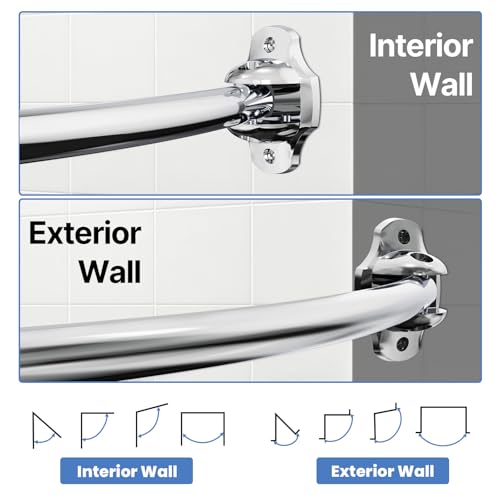 Curved Shower Curtain Rod, Rust Resistant, Adjustable Length 42-73 inches for Shower, Bathroom, Hole Punch Required-Polished Chrome - color: Polished Chrome