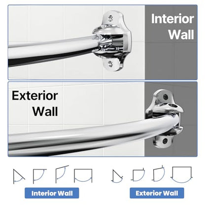 Curved Shower Curtain Rod, Rust Resistant, Adjustable Length 42-73 inches for Shower, Bathroom, Hole Punch Required-Polished Chrome - color: Polished Chrome