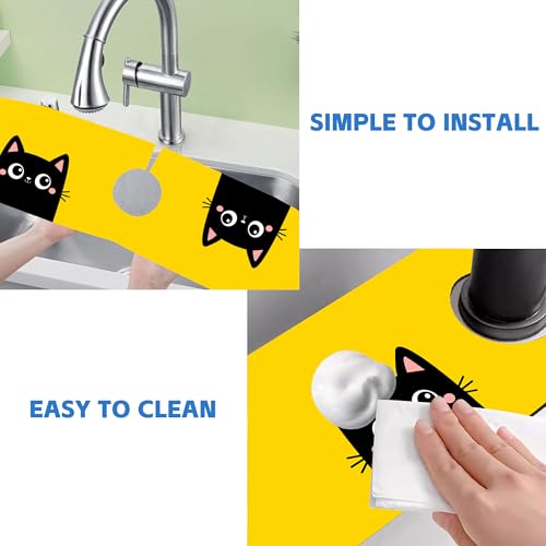 Cute Black Cat Head Kitchen Sink Splash Guard Mat Absorbent Fast Drying Mat Faucet Draining Mat Sink Splash Guard Behind Faucet Drip Catcher for Kitchen Bathroom 5.5"×24" - size: 24" x 24"