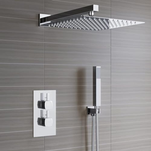 Voolan All Metal Shower Head with Extension Arm, Stainless Steel Waterfall Rainfall Showerheads, High Flow Bathroom Square Rain Shower Head (10’’ Shower Head with 16’’ Shower Arm, Chrome) - color: Chrome, size: 10’’ Shower Head with 16’’ Shower Arm