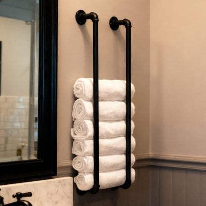 Industrial Pipe Towel Rack for Bathroom Wall Mounted,Towel Holder Black | 36 Inch,Made of Galvanized Steel,Easy To Install,Hold Up To 9 Regular Size Bath Towels,For Farmhouse Bathrooms Laundry Rooms - size: 36 Inch