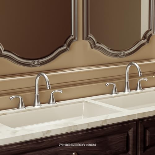 Phiestina 8 Inch Brushed Nickel Widespread Bathroom Sink Faucet, 2 Handle 3 Hole Bathroom Faucet with Metal Pop up Drain and Water Supply Lines, WFJC180-BN - color: Brushed Nickel-8 IN, style: 1 pack
