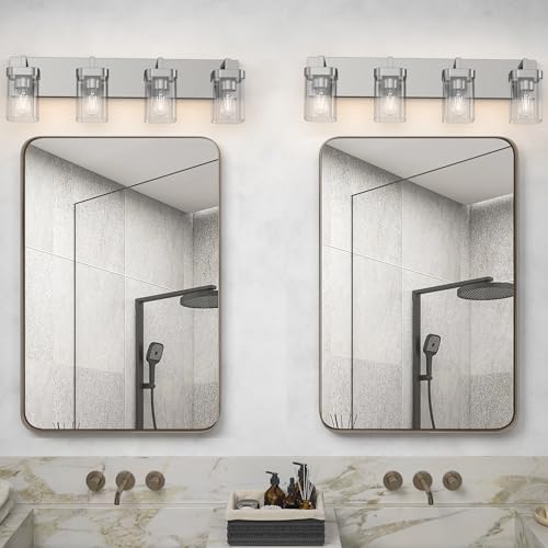 4-Light Bathroom Light Fixtures, Brushed Nickel Vanity Lights for Bathroom, Kitchen, Living Room, Modern Bathroom Vanity Lights with Clear Glass Shades - color: Brushed Nickel, size: 4 Light