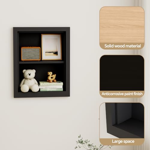Solid Wood 14 X 18 Recessed Medicine Cabinet,2-Tier, Medicine Cabinet Organizer,Wall Niche, Bathroom Wall Cabinet Black - color: Black, size: Classic 2-Tier