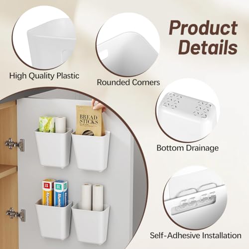 6Pcs Kitchen Cabinet Door Storage Box, Self Adhesive Wall Mounted Cabinet Door Organizer Bin, Stackable Storage Basket for Kitchen Bathroom RV Office Refrigerator Small Items Organizer