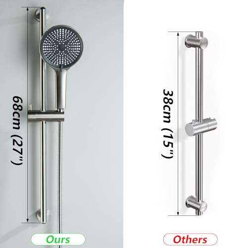Adjustable Shower Slide Bar with Handheld Shower Head | Shower Head with Slide Bar Stainless Steel Wall Mounted Slider Bar, Brushed Nickel - style: Brushed Nickel
