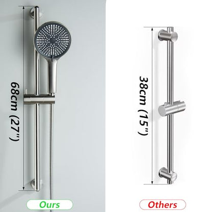 Adjustable Shower Slide Bar with Handheld Shower Head | Shower Head with Slide Bar Stainless Steel Wall Mounted Slider Bar, Brushed Nickel - style: Brushed Nickel