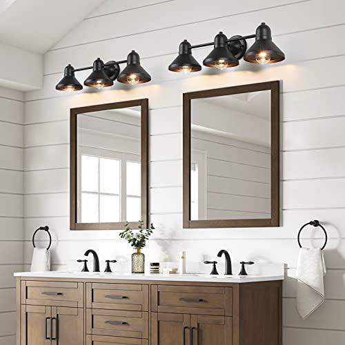 Bairth Bathroom Light Fixtures,3-Light Black Metal Vanity Light Over Mirror | Farmhouse Rustic Industrial Bathroom Vanity Light, Modern Bathroom Lights with Metal Shade for Living Room Cabinet Hallway - size: 3-Light