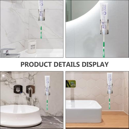 VANZACK Stainless Steel Wall Mounted Toothbrush and Toothpaste Holder Rinsing Cup Organizer, Punch-Free Bathroom Storage Rack for Home Use