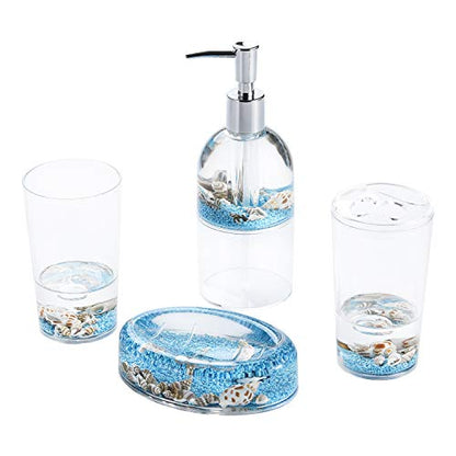 4 Piece Acrylic Liquid 3D Floating Motion Bathroom Vanity Accessory Set Oceam Theme Sea Shell Conch Toothbrush Holder, Tumbler, Soap Dispenser, Soap Dish - size: 4-piece, style: Conch