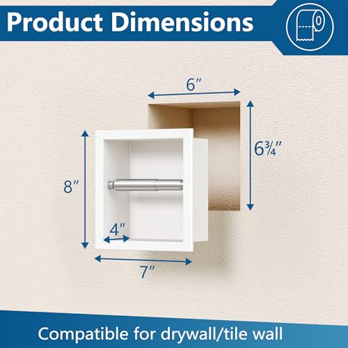 Neodrain White Recessed Toilet Paper Holder,for Standard/Mega Roll | 304 Stainless Steel,Built-in Wall Toilet Paper Holder ,Stylish Mega Roll Tissue Dispenser for Bathroom, RV - color: White