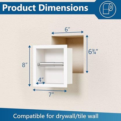 Neodrain White Recessed Toilet Paper Holder,for Standard/Mega Roll | 304 Stainless Steel,Built-in Wall Toilet Paper Holder ,Stylish Mega Roll Tissue Dispenser for Bathroom, RV - color: White