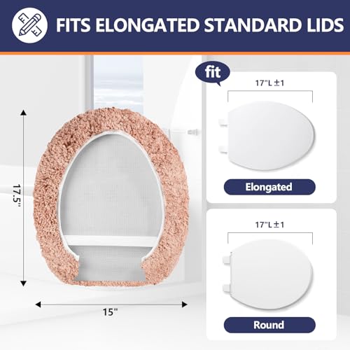 Soft Microfiber Toilet Lid Cover 17.5" x 15" Machine Washable | Solid Toilet Seat Cover Adjustable Rubber Backing Fits Most 16 -17.5" L x 14-16" W Round Oblong and Elongated Toilet Seat - color: Blush Pink